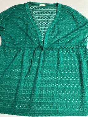 Women’s Green Crochet Swim Cover-Up with Tie Front